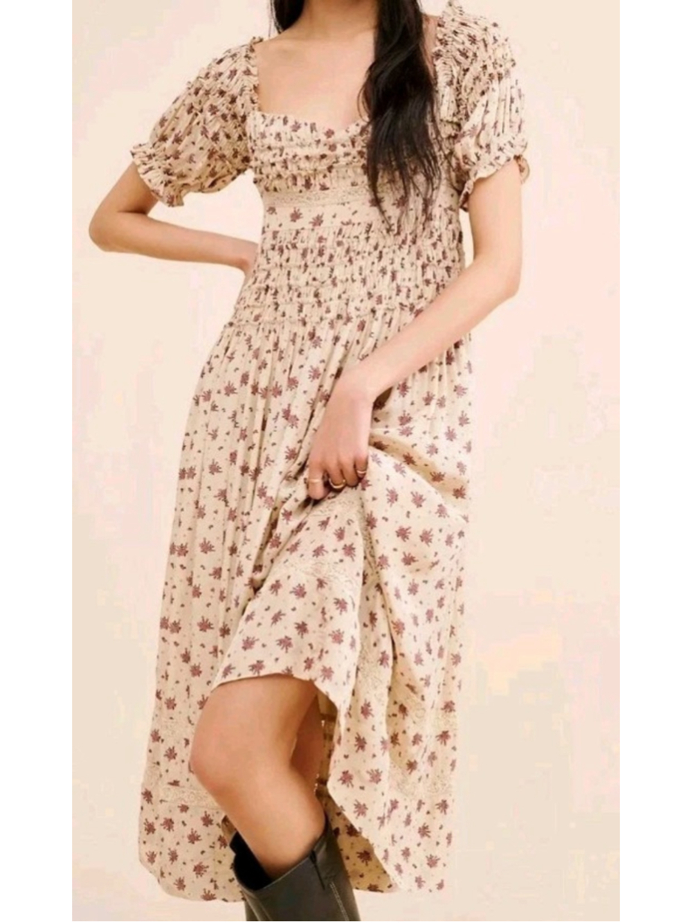 Free People Bali-Juniper Dress Sz 6 NWT Vintage Floral Cream & Rose Pink Prairie